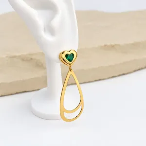 BRINCO CORAÇÃO TURMALINA COM GOTA PENDURADA