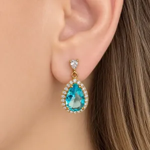 BRINCO GOTA PRINCESA DE ZIRCONIAS AZUL CLARO PENDURADA