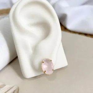 BRINCO OVAL ROSA QUARTZO