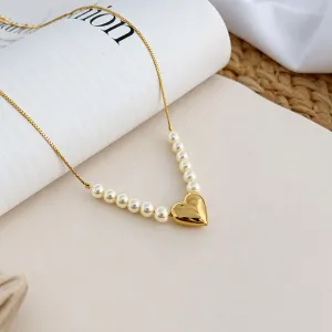 COLAR PÉROLAS COM CORAÇÃO LISO