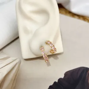 DUPLA ARGOLA PINO ZIRCONIAS ROSA CLARO