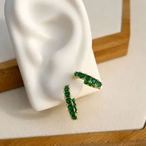 DUPLA ARGOLA PINO ZIRCONIAS VERDE ESMERALDA