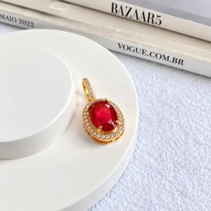 PINGENTE OVAL RUBI COM ZIRCONIAS