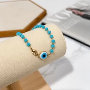 PULSEIRA CRISTAL AZUL TURQUESA COM OLHO GREGO