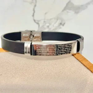 PULSEIRA DE BORRACHA COM PLACA DE INOX - ORAÇÃO PAI NOSSO