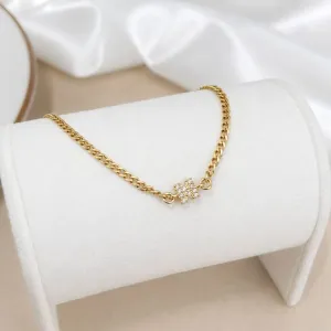 PULSEIRA ELO GRUMET FINA COM LETRA DE ZIRCONIA - N