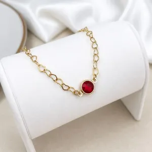PULSEIRA ELOS CORAÇÃO COM PEDRA VERMELHA