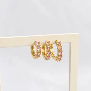 TRIO ARGOLA ZIRCONIAS CORAÇÕES ROSA CLARO