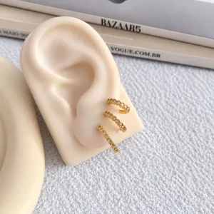 TRIO BRINCO ARGOLA COM CORAÇÕES DE ZIRCONIA