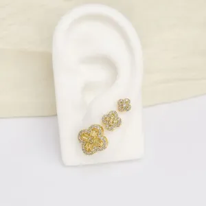 TRIO BRINCOS DE TREVO COM PEDRAS AMARELO