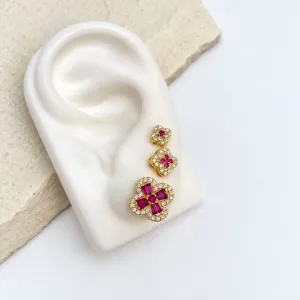 TRIO BRINCOS DE TREVO COM PEDRAS ROSA PINK