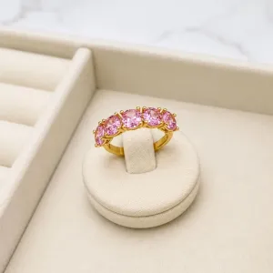 ANEL MEIO APARADOR COM 5 ZIRCONIAS ROSA CLARO