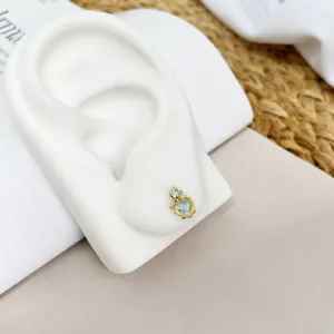 BRINCO CORAÇÃO AQUAMARINE COM ACABAMENTO E MINI PONTO DE LUZ