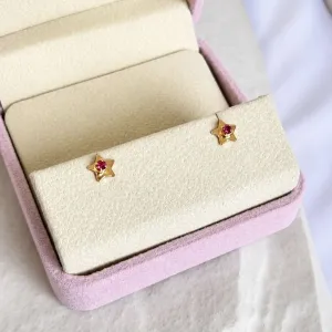 BRINCO ESTRELA COM PEDRINHA DE STRASS ROSA