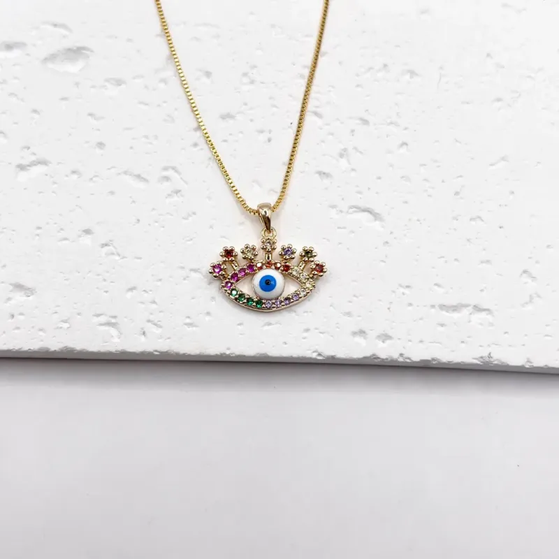 COLAR OLHO GREGO BRANCO COM MICRO ZIRCONIAS COLORIDAS