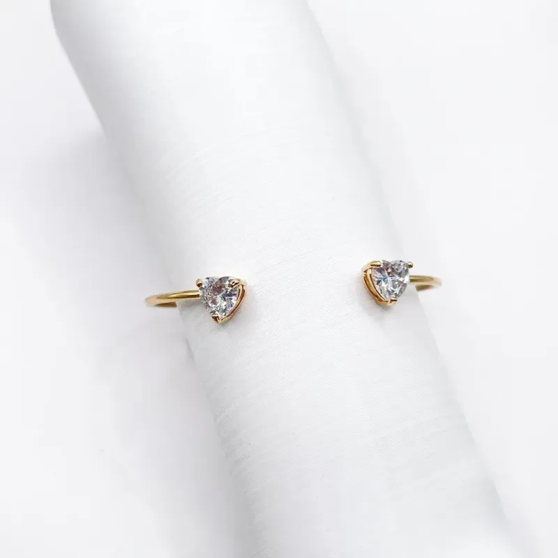 BRACELETE ABERTO 2 CORAÇÕES DE ZIRCONIA