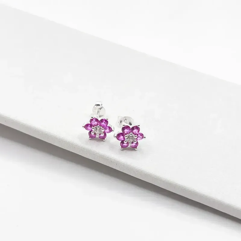 BRINCO  PRATA925 FLOR PINK