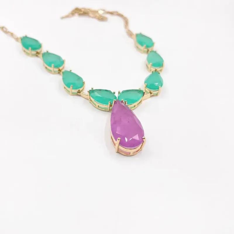 COLAR CHOKER GOTAS FUSION  - ESMERALDA COLOMBIANA/FUCSIA