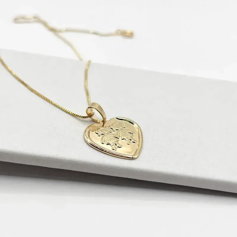 COLAR MEDALHA CORAÇÃO 1,8CM - 2 MENINAS - VENEZIANA 45CM