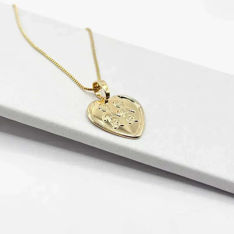 COLAR MEDALHA CORAÇÃO 1,8CM - 2 MENINOS - VENEZIANA 45CM