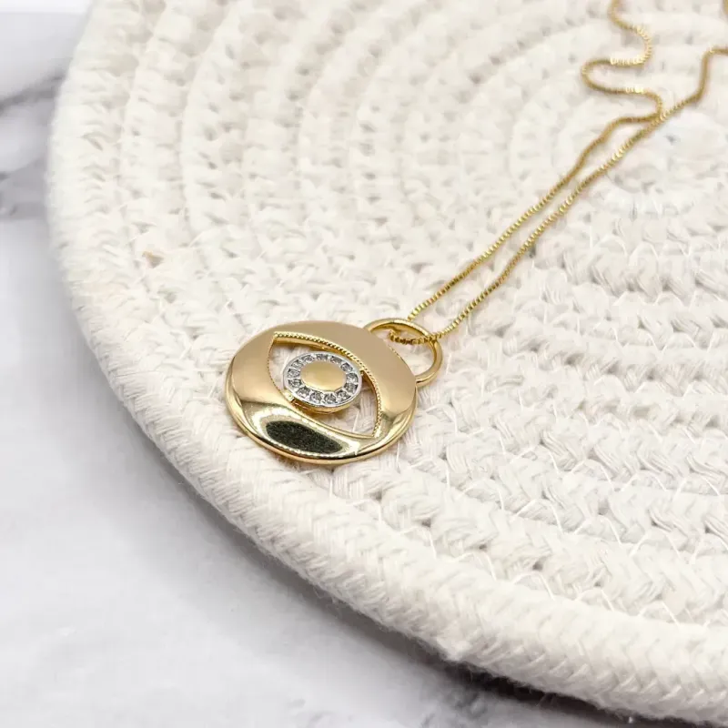 COLAR MEDALHA OLHO GREGO PEDRA CRISTAL