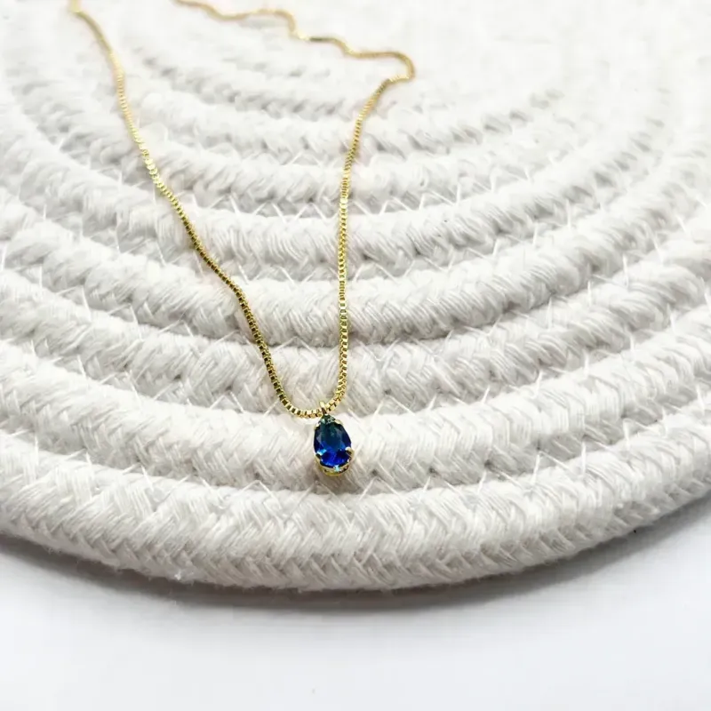 COLAR GOTA AZUL - SAFIRA 45CM