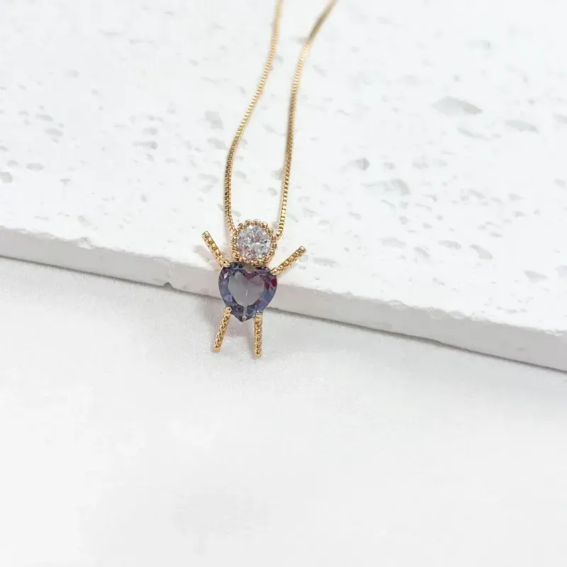 COLAR MENINA PEDRA LAVANDA COM ZIRCONIA NA CABEÇA