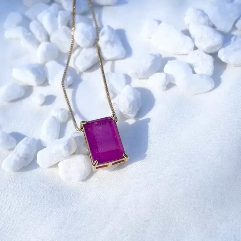 COLAR PEDRA RETANGULAR PINK FUSION