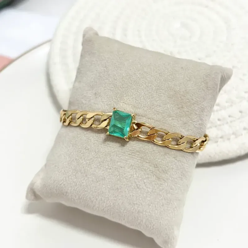 PULSEIRA ELO GRUMET COM PEDRA QUADRADA TURMALINA FUSION