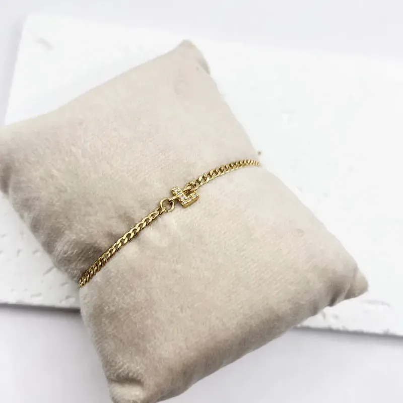 PULSEIRA ELO GRUMET FINA COM LETRA DE ZIRCONIA - L