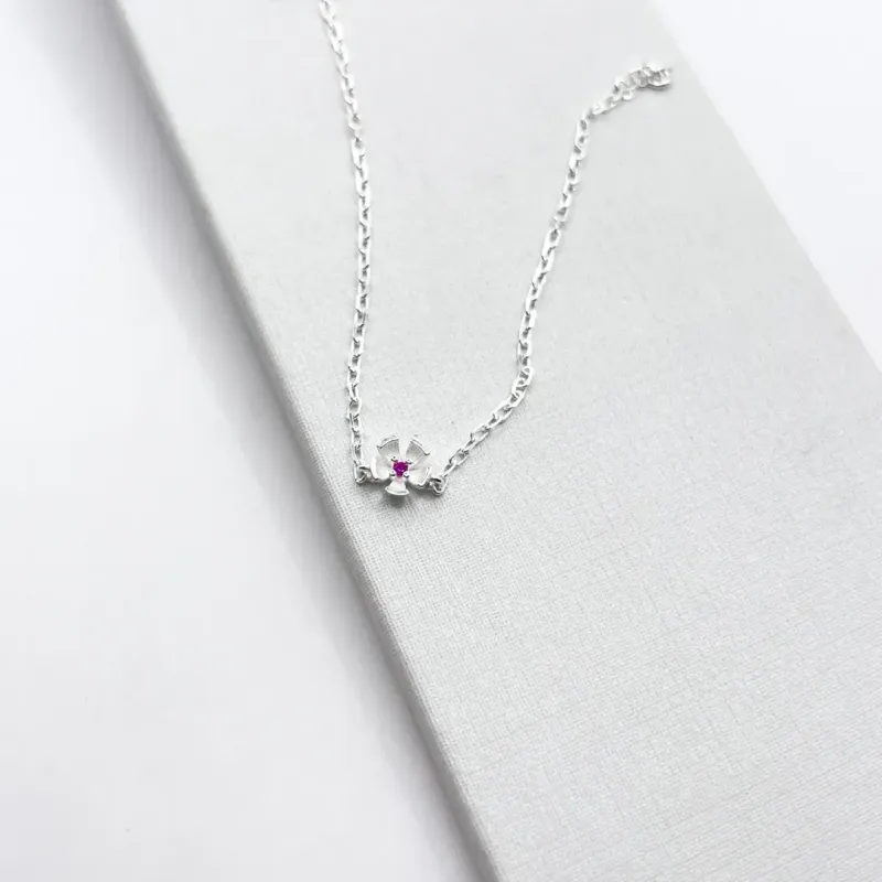 PULSEIRA PRATA925 INFANTIL FLORZINHA COM PEDRA PINK
