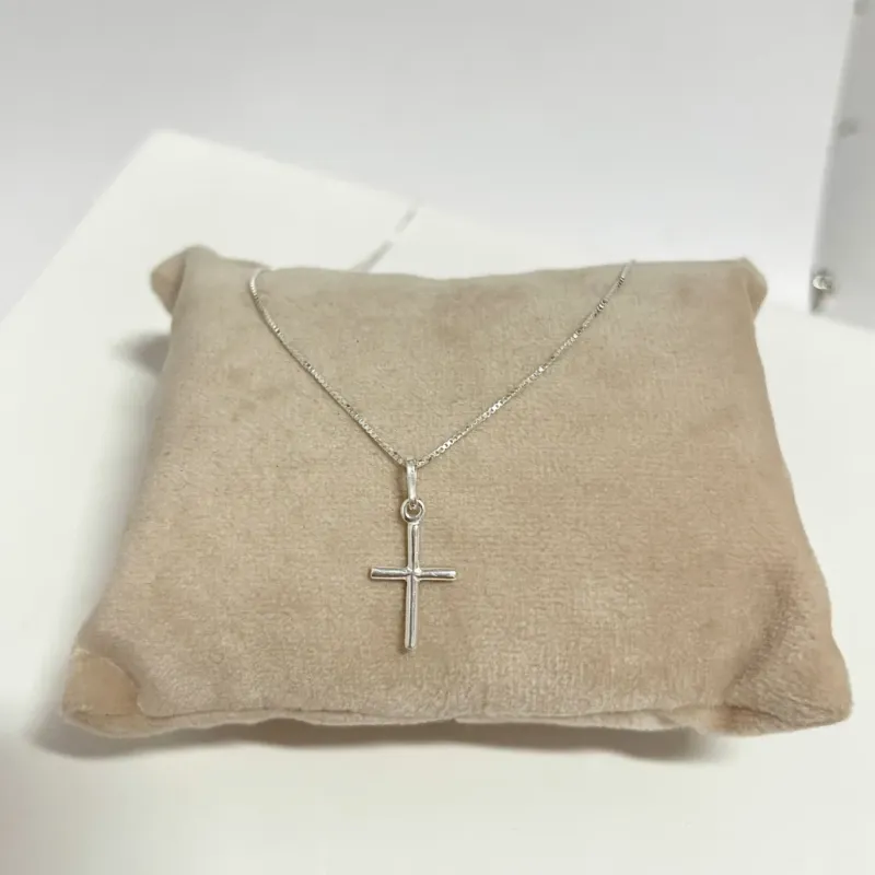 COLAR PRATA925 VENEZIANA COM PINGENTE DE CRUZ 70CM