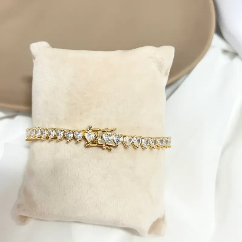 PULSEIRA RIVIERA CORAÇÃO 4MM CRISTAL COM FECHO JOIA