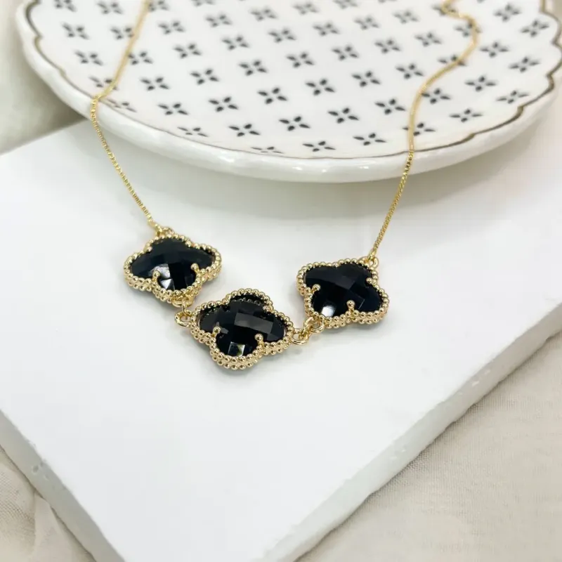 COLAR 3 TREVOS COR PRETO 50CM
