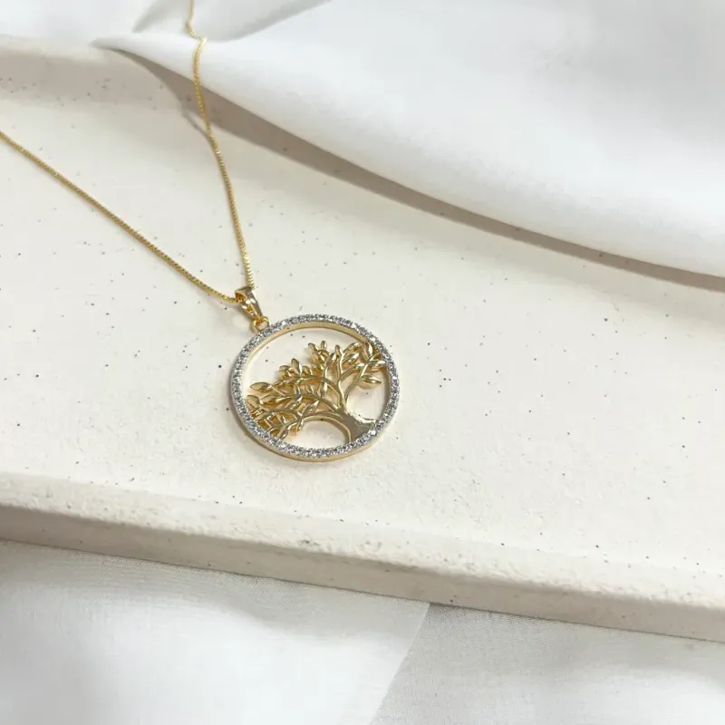 COLAR ÁRVORE DA VIDA ARO DE MICRO ZIRCONIAS