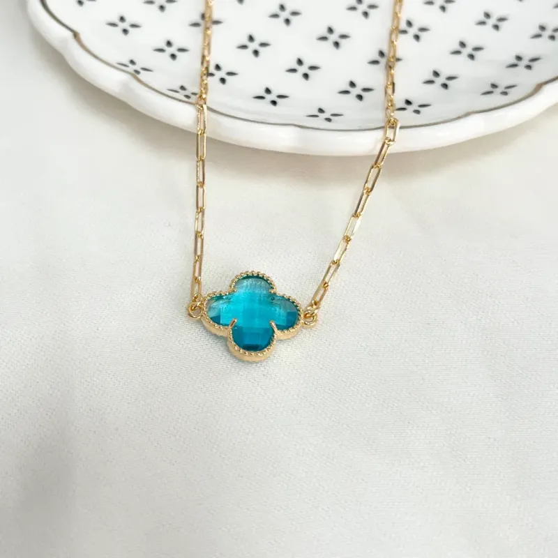 COLAR CHOKER TREVO AZUL ZIRCON 40CM