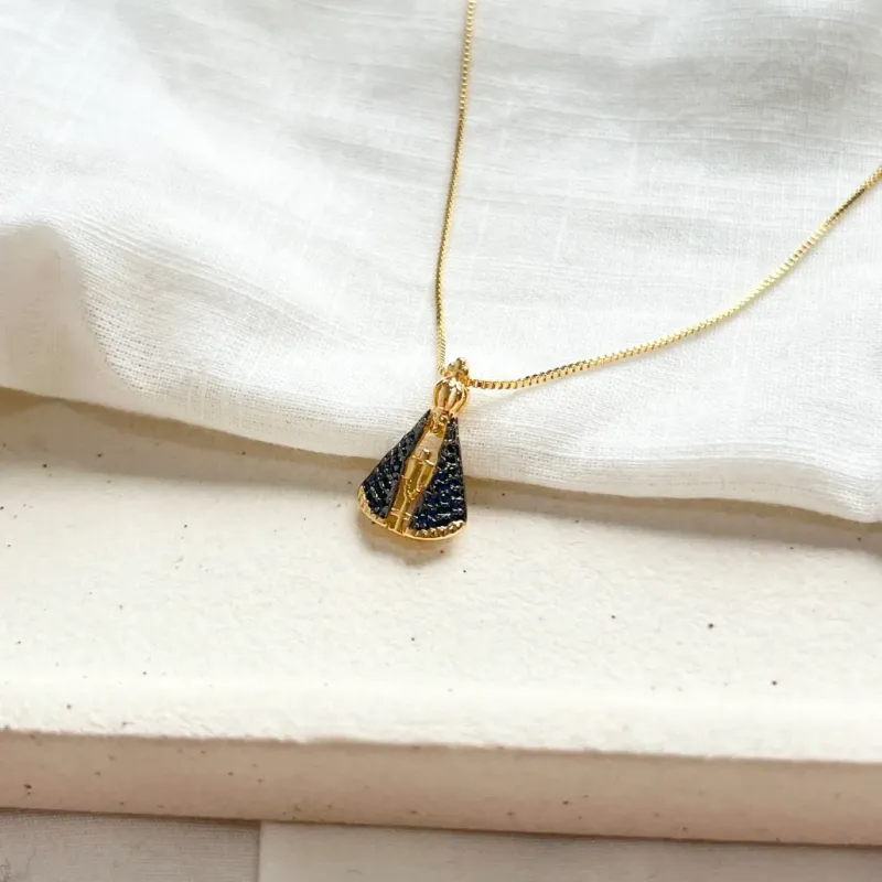 COLAR NOSSA SENHORA DE APARECIDA MANTO AZUL 1,5CM