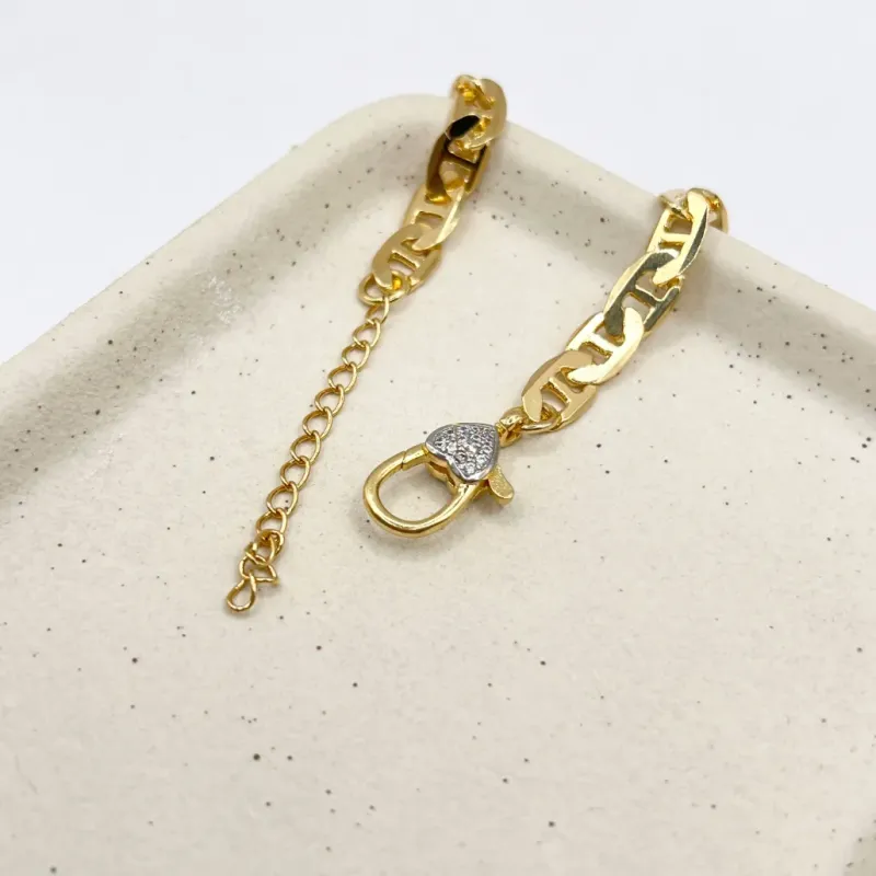 PULSEIRA ELO GUCCI 6,5MM COM FECHO DE CORAÇÃO CRAVEJADO