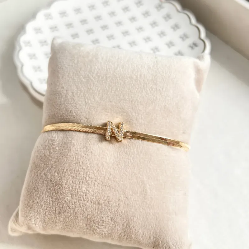 PULSEIRA FITA ITALIANA COM LETRA CRAVEJADA - N