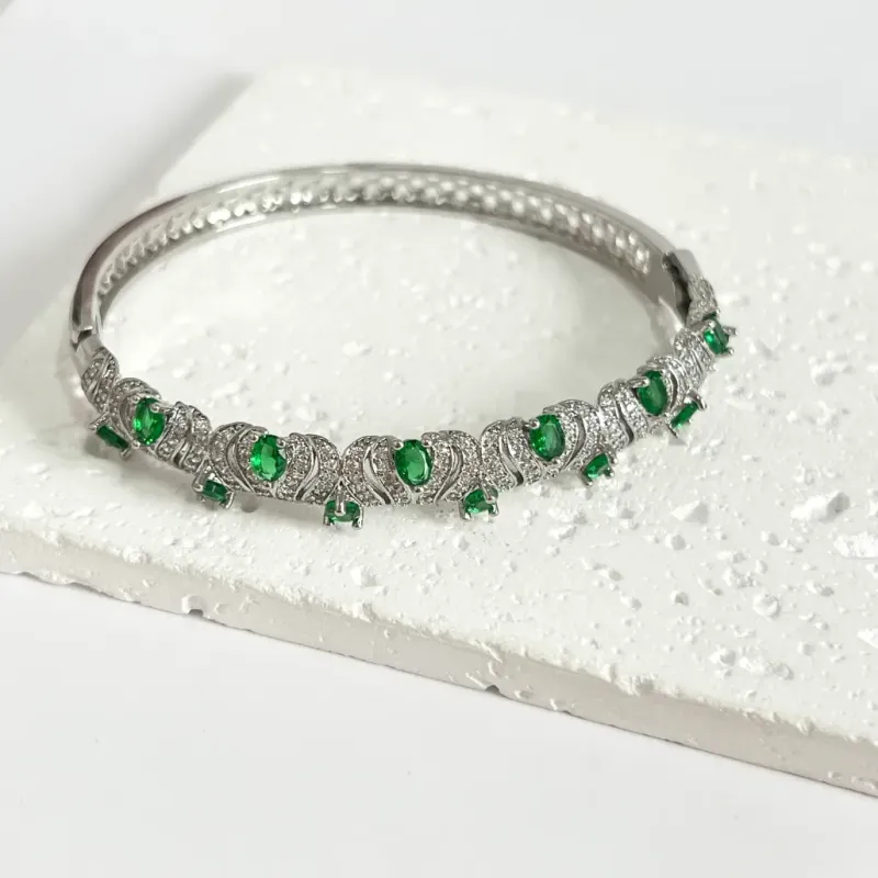 BRACELETE MICRO ZIRCONIAS GOTAS VERDE ESMERALDA