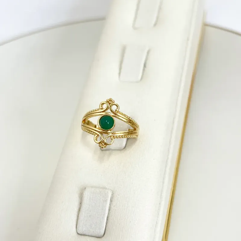 ANEL ESTILO PRATA PEDRA VERDE