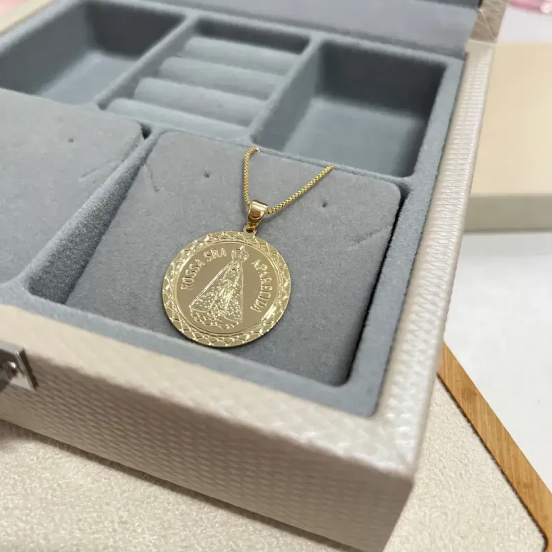 COLAR PINGENTE MEDALHA REDONDA - NOSSA SENHORA DE APARECIDA
