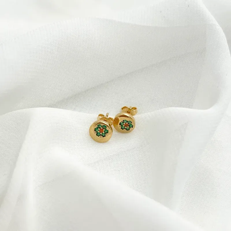 BRINCO BOTÃO COM FLOR DE ZIRCONIA