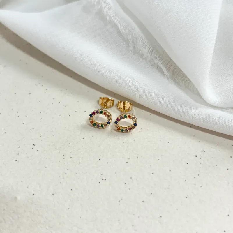 BRINCO OVAL VAZADO MICRO ZIRCONIAS COLORIDAS
