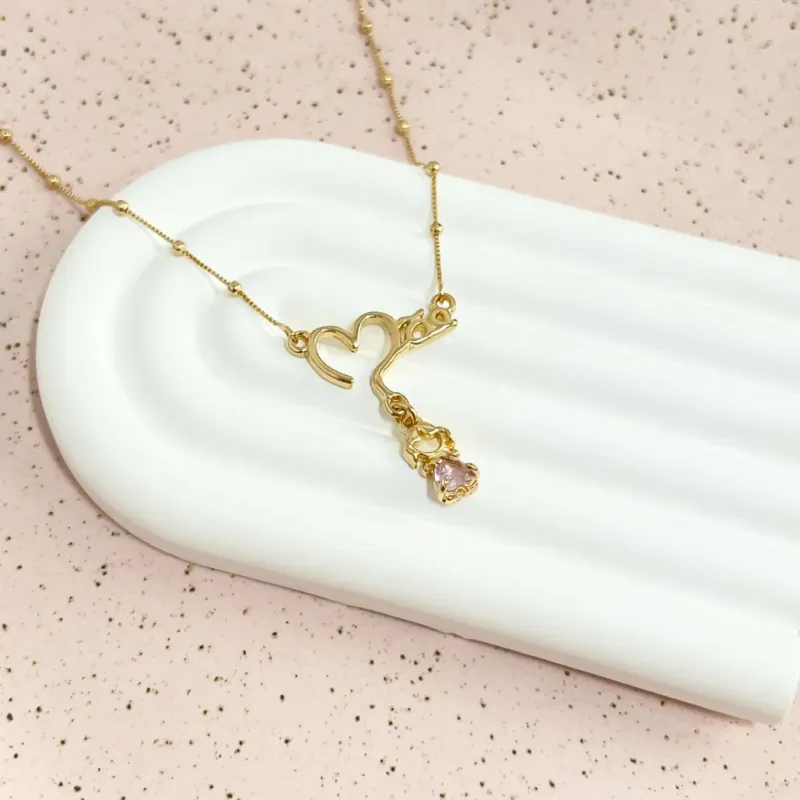 COLAR MÃE COM 1 MENINA COM PEDRA ROSA