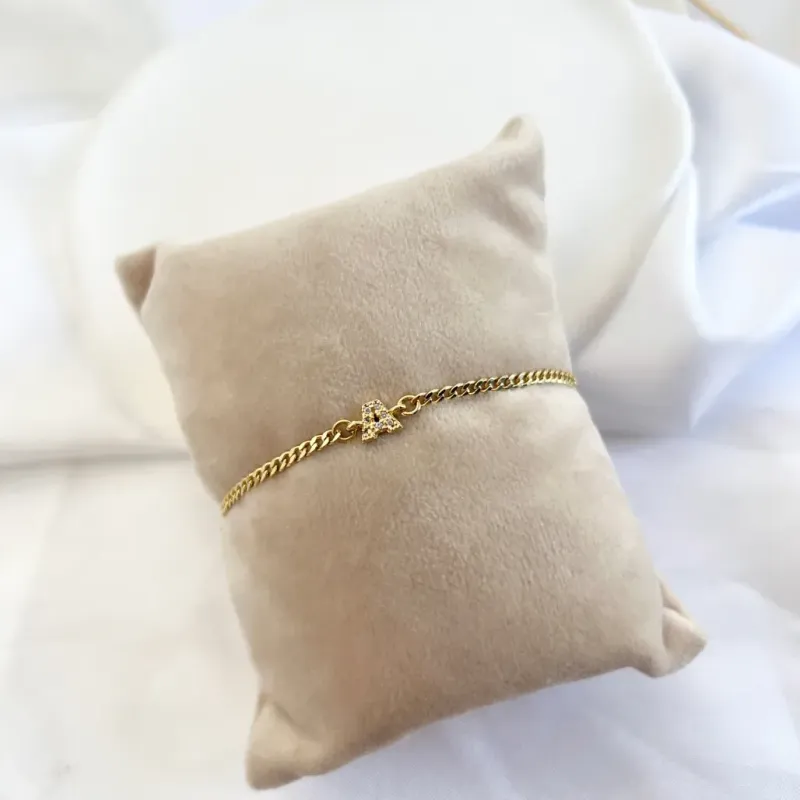 PULSEIRA ELO GRUMET FINA COM LETRA DE ZIRCONIA - A