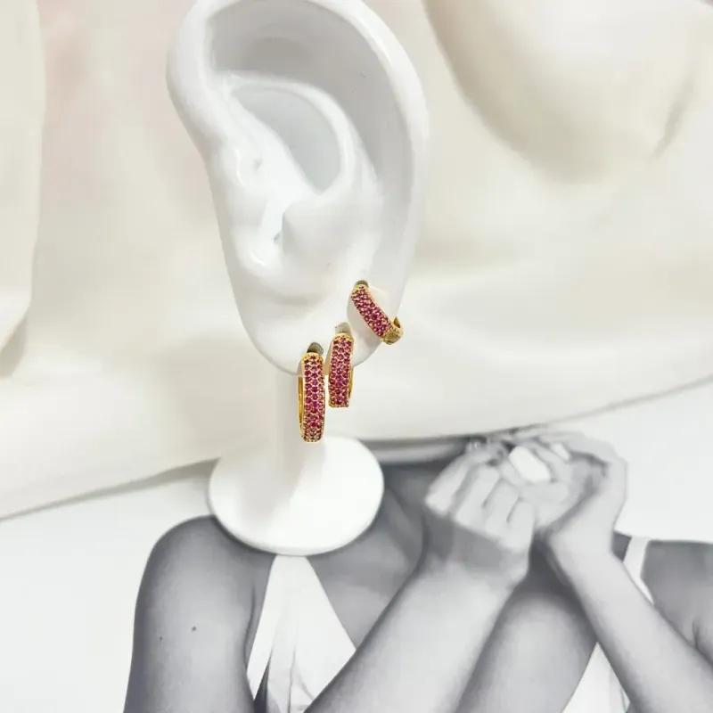 TRIO ARGOLA ARTICULADA MICRO ZIRCONIA PINK
