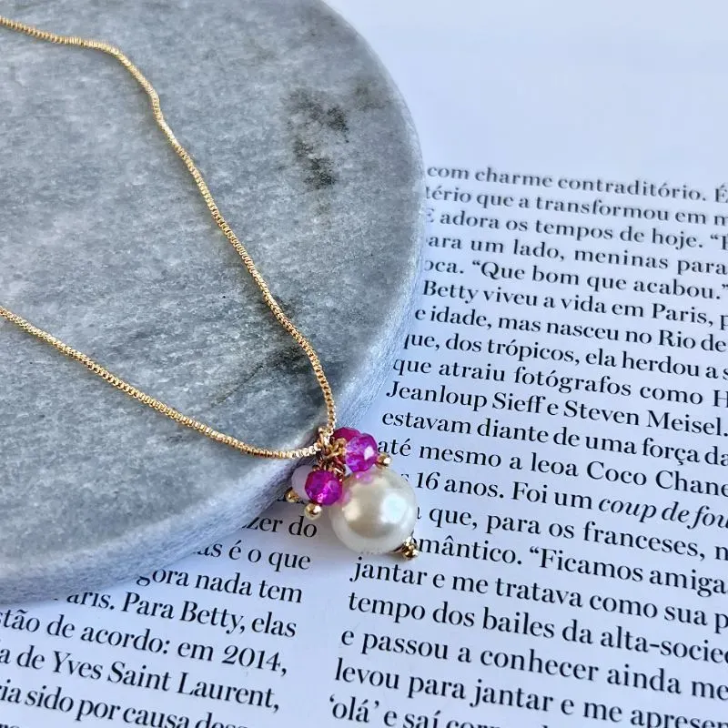 COLAR PÉROLAS COM CRISTAIS ROSA