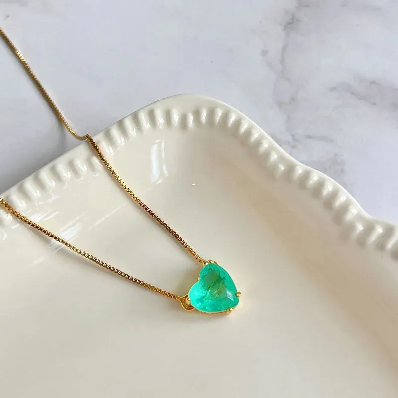 COLAR CORAÇÃO 10MM PEDRA TURMALINA FUSION