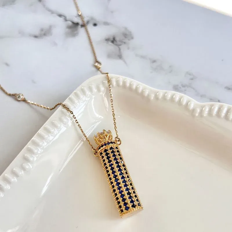 COLAR PERFUMEIRO/DIFUSOR ZIRCONIA AZUL